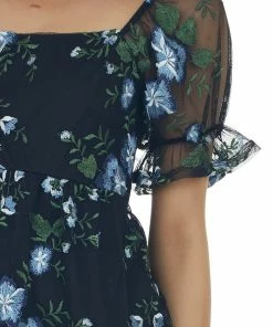 SugarFox Black Floral Embroidered Mesh Babydoll Blouse Tops 17 SugarFox Black Floral Embroidered Mesh Babydoll Blouse Tops