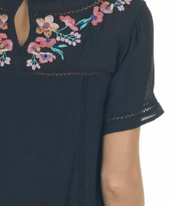 Umgee Black Floral Embroidered Short Shift Dress Dresses