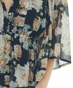 Entro Black Floral Flare Sleeve V Neck Babydoll Top Tops