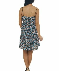 Umgee Black Floral Print Sleeveless Short Dress