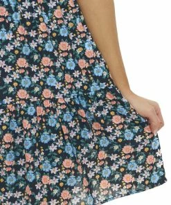 Umgee Black Floral Print Sleeveless Short Dress