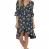 Sweet Lemon Black Floral Print Woven High Low Wrap Dress