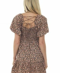 Lush Clothing Dresses Black Floral Puff Sleeve Square Neck Mini Dress