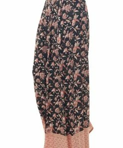 Ces Femme Black Floral Smocked Waist Flowy Leg Pants