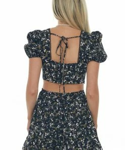 Sweet Lemon Black Floral V Neck Mini Dress With Side Cut Outs