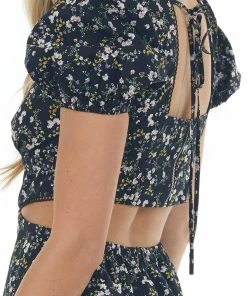 Sweet Lemon Black Floral V Neck Mini Dress With Side Cut Outs