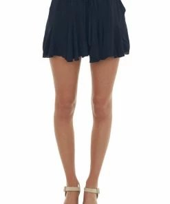 Glam Bottoms Black Flowy Drawstring Waist Woven Shorts