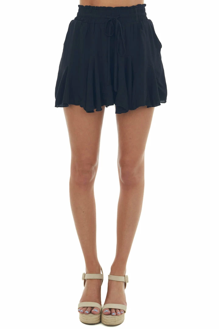 Glam Bottoms Black Flowy Drawstring Waist Woven Shorts 4 Glam Bottoms Black Flowy Drawstring Waist Woven Shorts