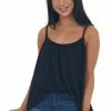 Ces Femme Tops Black Flowy Tank Top With Gathered Neckline