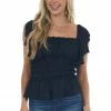 Davi & Dani Tops Black Flutter Sleeve Ruched Square Neck Blouse 2 Davi & Dani Tops Black Flutter Sleeve Ruched Square Neck Blouse