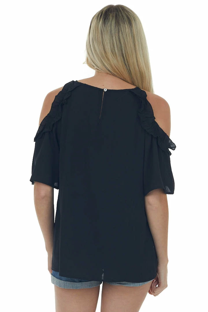 Staccato Tops Black Frill Cold Shoulder Short Sleeve Blouse 7 Staccato Tops Black Frill Cold Shoulder Short Sleeve Blouse