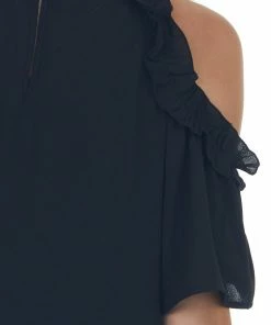 Staccato Tops Black Frill Cold Shoulder Short Sleeve Blouse 13 Staccato Tops Black Frill Cold Shoulder Short Sleeve Blouse