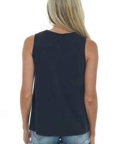 Lush Clothing Black Front Knot Lightweight Knit Tank Top