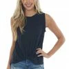 Lush Clothing Black Front Knot Lightweight Knit Tank Top