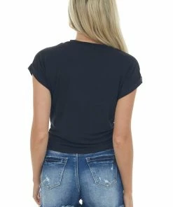 Lush Clothing Black Front Knot Short Sleeve Cropped Knit Top 12 Lush Clothing Black Front Knot Short Sleeve Cropped Knit Top