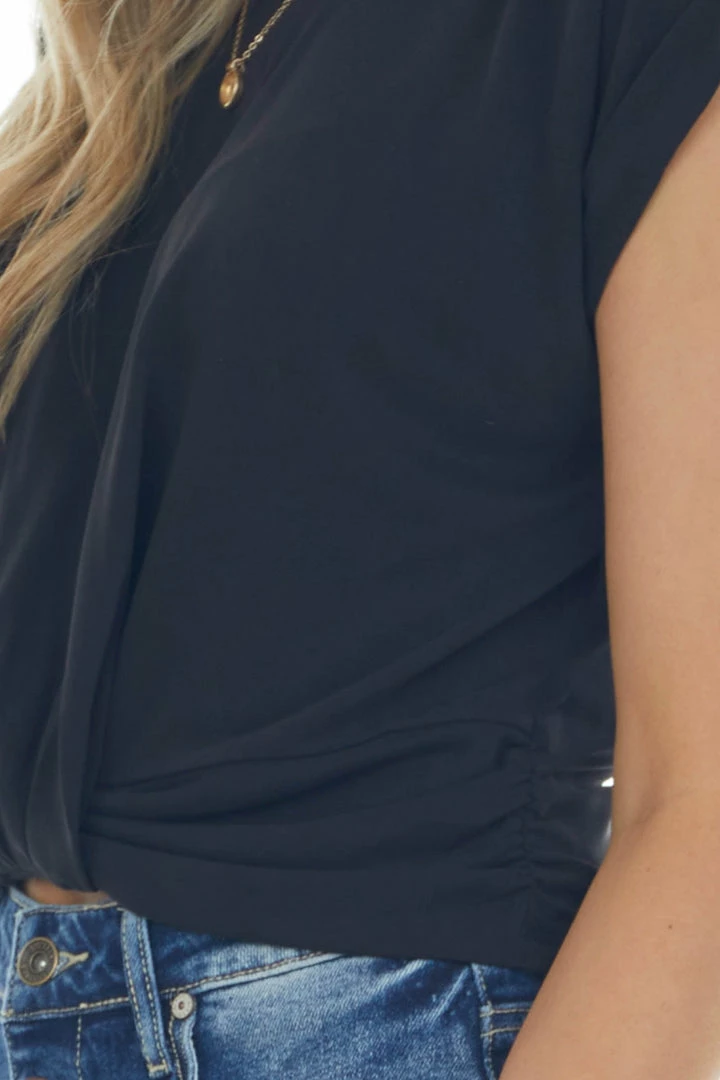 Lush Clothing Black Front Knot Short Sleeve Cropped Knit Top 8 Lush Clothing Black Front Knot Short Sleeve Cropped Knit Top