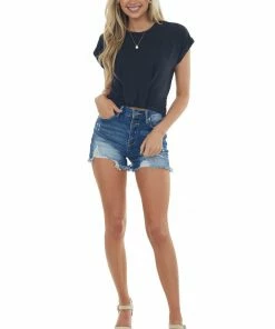 Lush Clothing Black Front Knot Short Sleeve Cropped Knit Top 10 Lush Clothing Black Front Knot Short Sleeve Cropped Knit Top