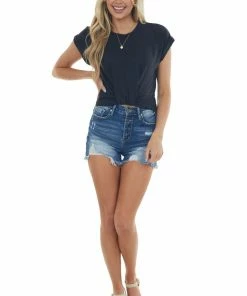Lush Clothing Black Front Knot Short Sleeve Cropped Knit Top 9 Lush Clothing Black Front Knot Short Sleeve Cropped Knit Top