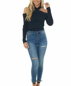 Lime Lush Black Halter Neck Cold Shoulder Ribbed Top