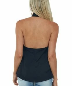 Glam Black Halter Neck Open Back Woven Tank Top 12 Glam Black Halter Neck Open Back Woven Tank Top