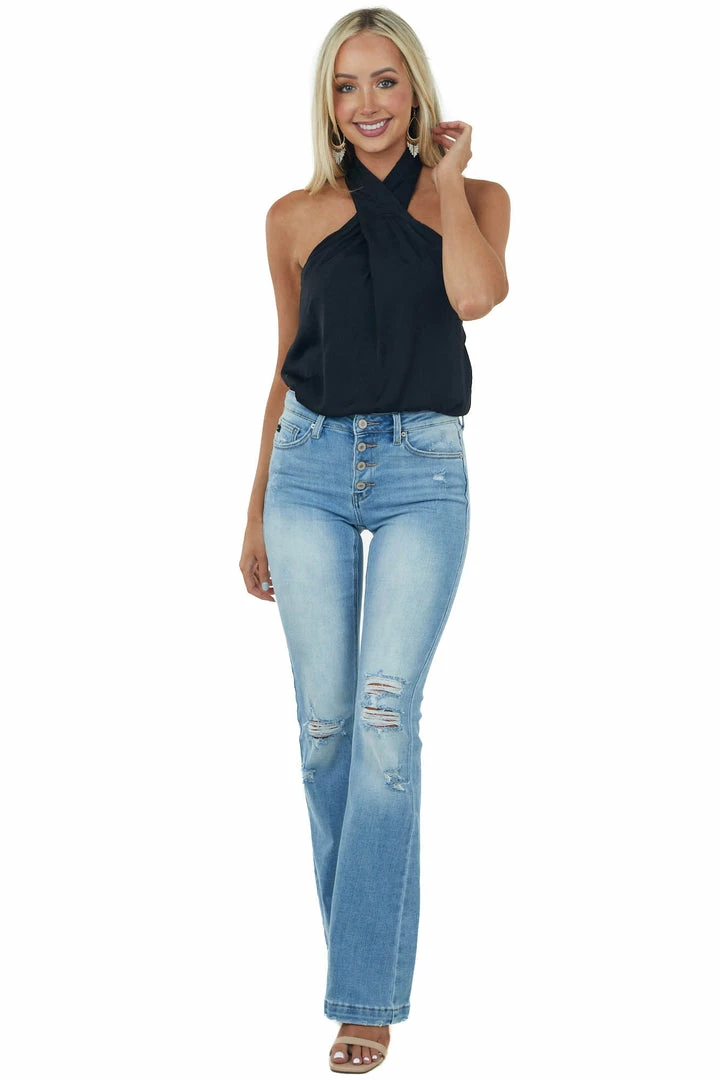 Glam Black Halter Neck Open Back Woven Tank Top 4 Glam Black Halter Neck Open Back Woven Tank Top