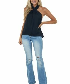 Glam Black Halter Neck Open Back Woven Tank Top 10 Glam Black Halter Neck Open Back Woven Tank Top