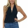 BiBi Black Halter Tie Plunging Neck Peplum Blouse