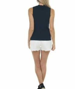 Eesome Tops Black High Neckline Ribbed Knit Tank Top 21 Eesome Tops Black High Neckline Ribbed Knit Tank Top