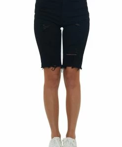 I&M Black High Rise Distressed Bermuda Jean Shorts