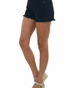 I&M Bottoms Black High Rise Raw Frayed Hem Denim Shorts