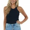 Miss Sparkling Black Knit Tank Top With Halter Neckline