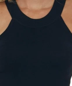 Miss Sparkling Black Knit Tank Top With Halter Neckline