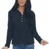 Charlotte Avery Black Long Sleeve Notch Neck Henley Top