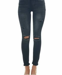 Special A Bottoms Black Mid Rise Distressed Skinny Jeans
