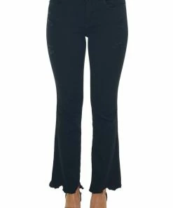 Special A Black Mid Rise Flare Jeans With Distressing And Raw Hem