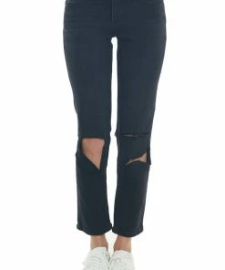 Cello Jeans Black Mid Rise Slit Knee Boyfriend Jeans Bottoms