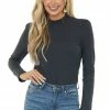 Lime 'N' Chili Black Mock Neck Top With Long Sleeves And Puffy Shoulders