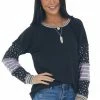 SugarFox Black Multiprint Raglan Sleeves Knit Top