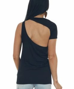 BiBi Black One Shoulder Knit Top With Cutout Detail