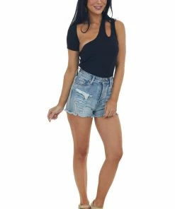 BiBi Black One Shoulder Knit Top With Cutout Detail