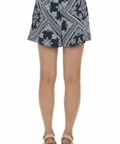Heyson Bottoms Black Paisley Print Elastic Waist Woven Shorts