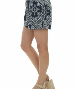 Heyson Bottoms Black Paisley Print Elastic Waist Woven Shorts