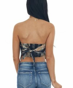 Eesome Black Paisley Print Smocked Bandana Style Top