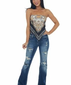 Eesome Black Paisley Print Smocked Bandana Style Top