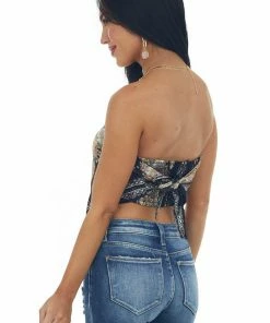 Eesome Black Paisley Print Smocked Bandana Style Top