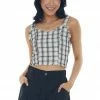 Umgee Tops Black Plaid Metallic Raw Detail Tank Top