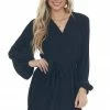 She + Sky Black Pleated Surplice Neck Waist Tie Dress