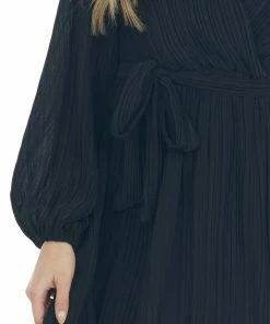 She + Sky Black Pleated Surplice Neck Waist Tie Dress 25 She + Sky Black Pleated Surplice Neck Waist Tie Dress