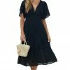 Umgee Black Plunge Neck Tiered Midi Dress