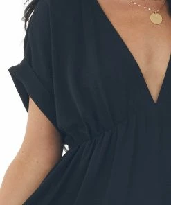 She + Sky Dresses Black Plunging Neck Cuffed Sleeve Tiered Dress